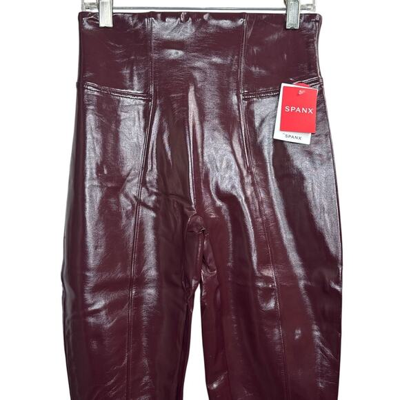 NWT Spanx Faux Patent Leather Burgundy Leggings Women’s Size Small - Picture 5 of 10